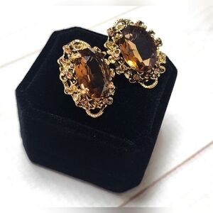 Victorian Style Crystal Floral Scroll Cameo Inspired Oval Earrings - New